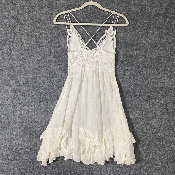 Free People Mini Dress Small White Adella Slip A-Line Lace Ruffle - Picture 4 of 16